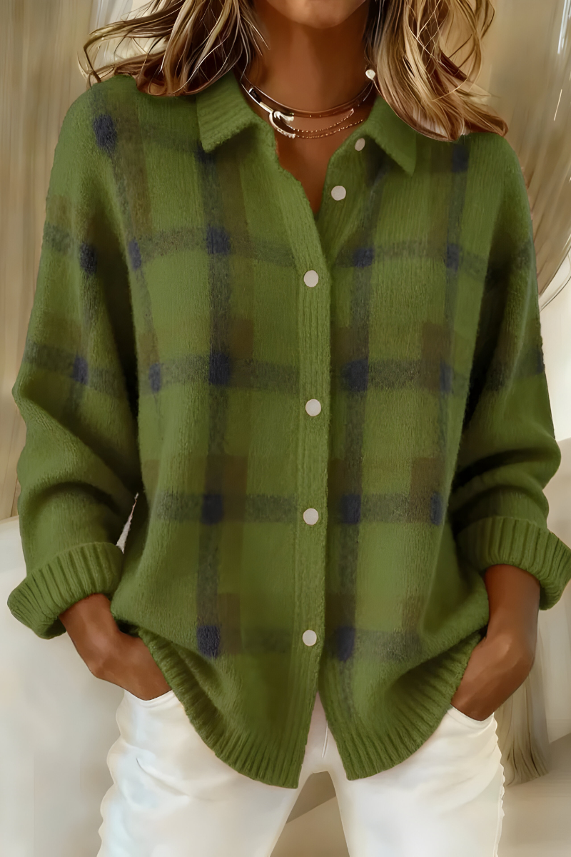 Strickjacke mit Karomuster und lockerem Schnitt für Damen