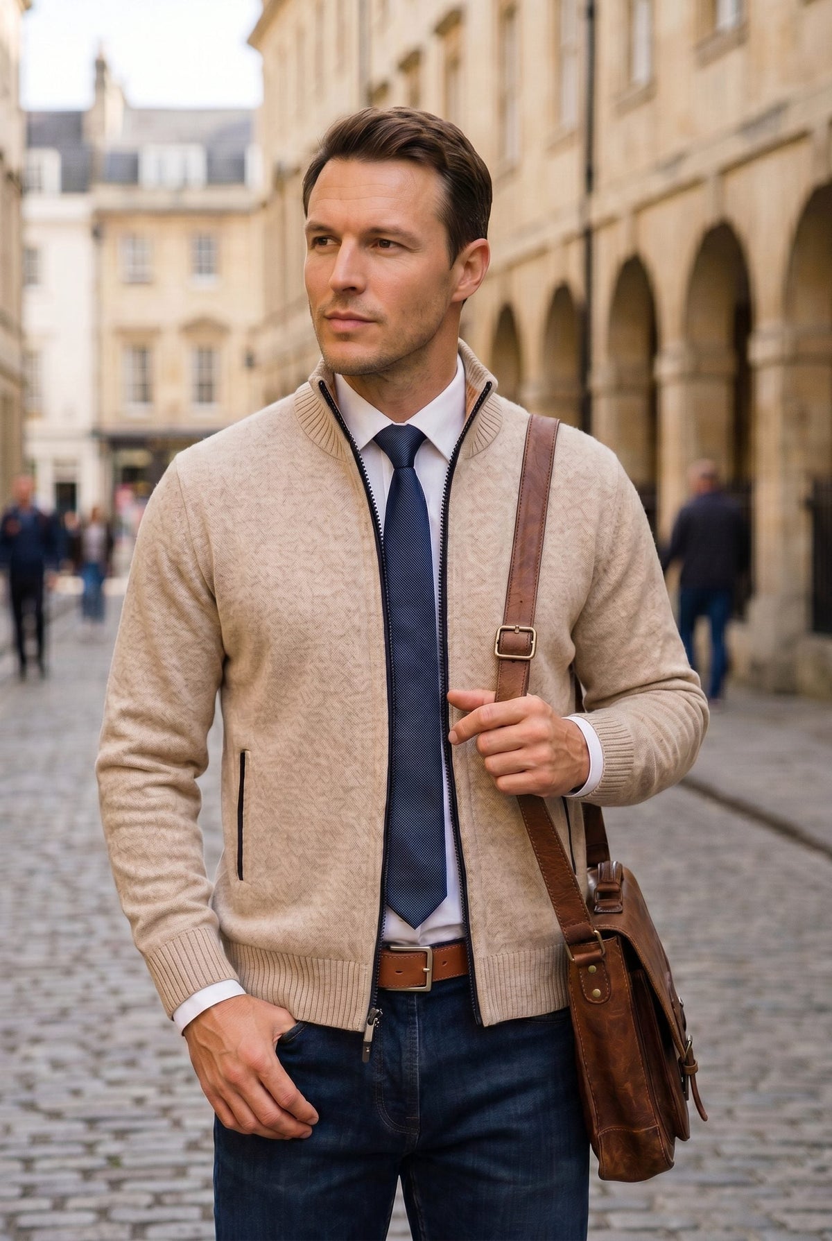 Strickjacke mit Reißverschluss und Rippstruktur für Herren