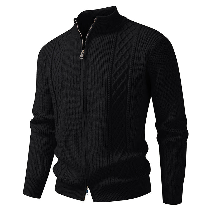 Strickjacke mit Zopfmuster und Stehkragen für Herren