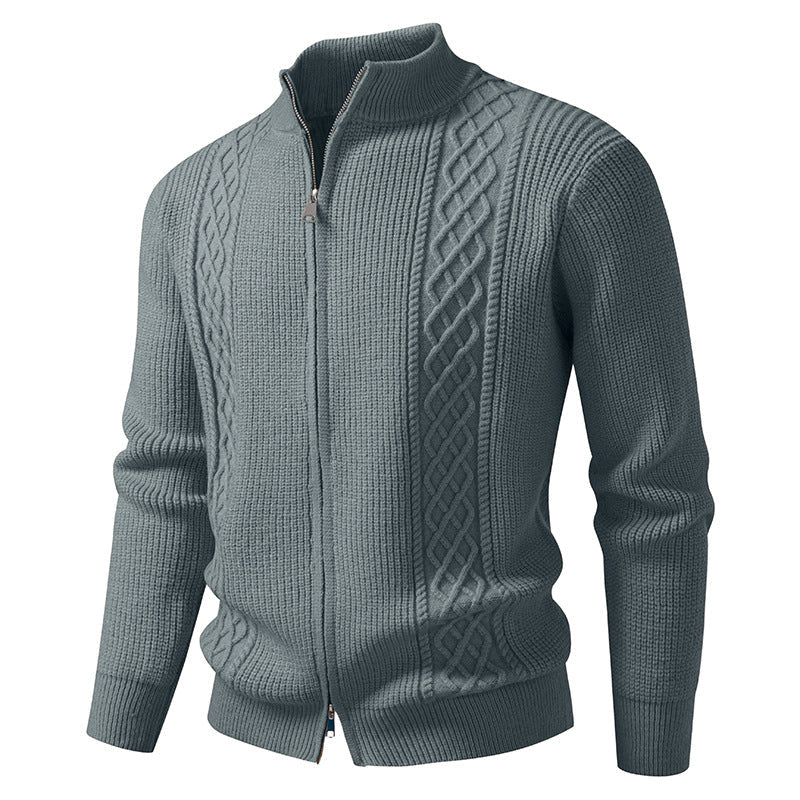 Strickjacke mit Zopfmuster und Stehkragen für Herren