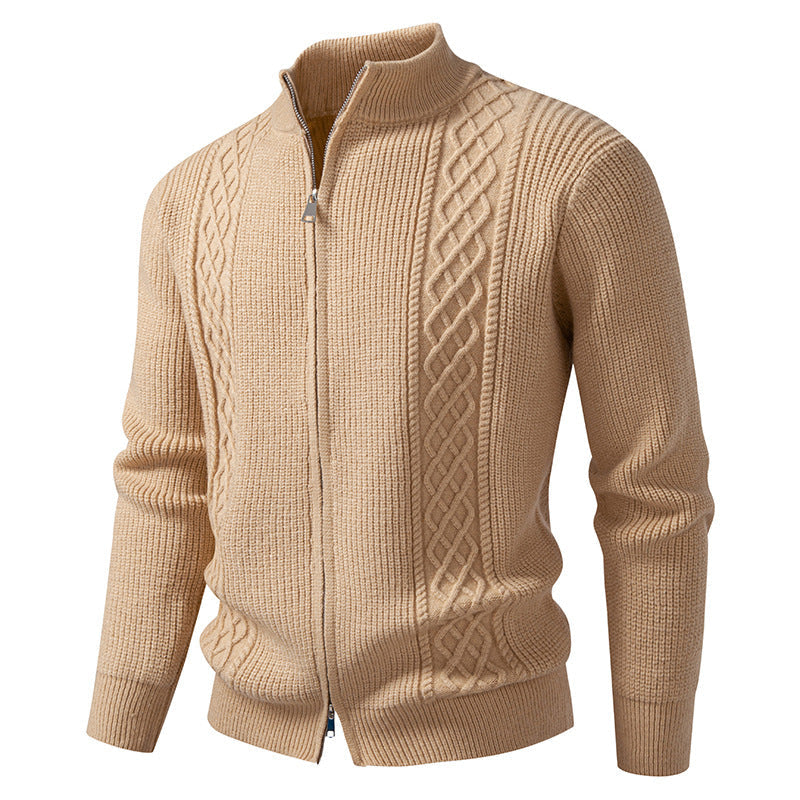Strickjacke mit Zopfmuster und Stehkragen für Herren