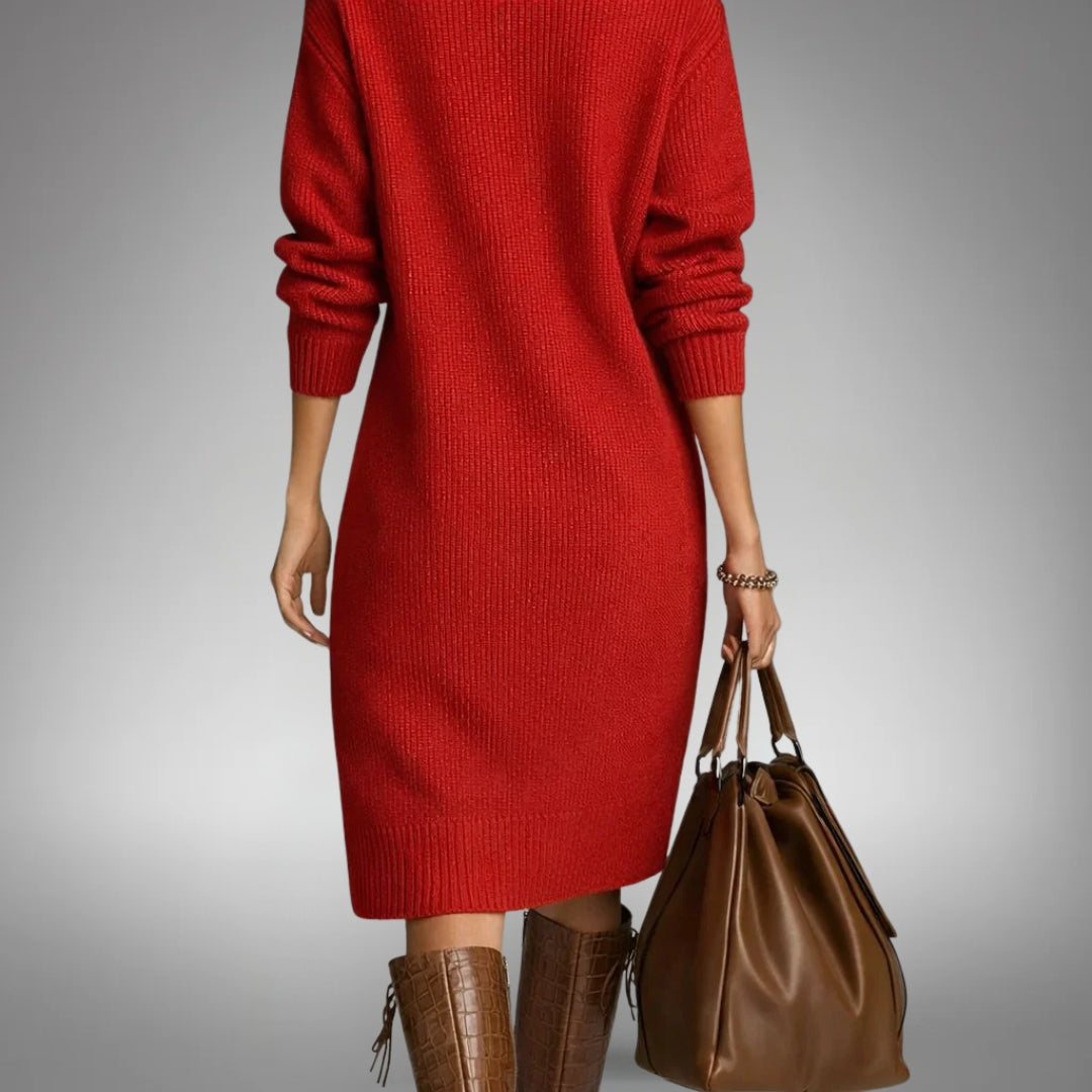 Strickkleid mit hohem Ausschnitt und Knopfleiste für Damen