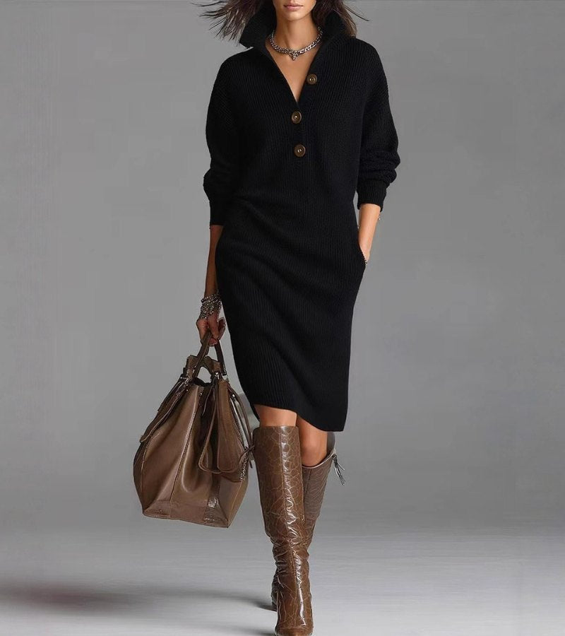 Strickkleid mit Midi-Länge und Knopfleiste für Damen