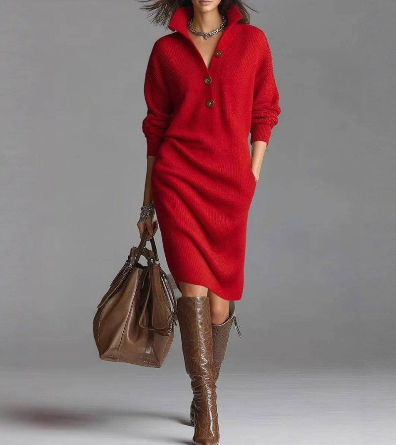 Strickkleid mit Midi-Länge und Knopfleiste für Damen