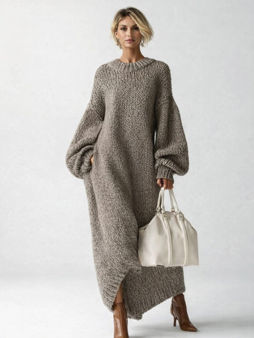 Strickkleid mit Rippstruktur und Maxilänge für Damen