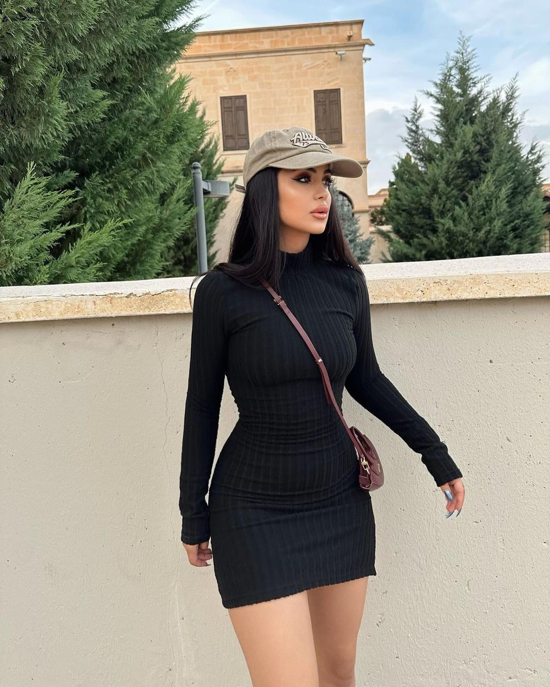 Strickkleid mit Rippstruktur und Rollkragen für Damen