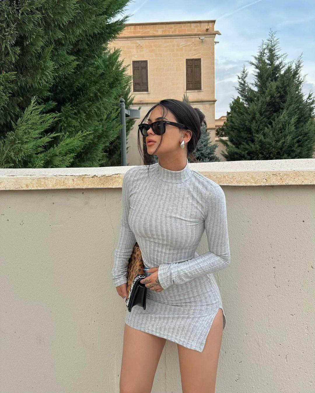 Strickkleid mit Rippstruktur und Rollkragen für Damen