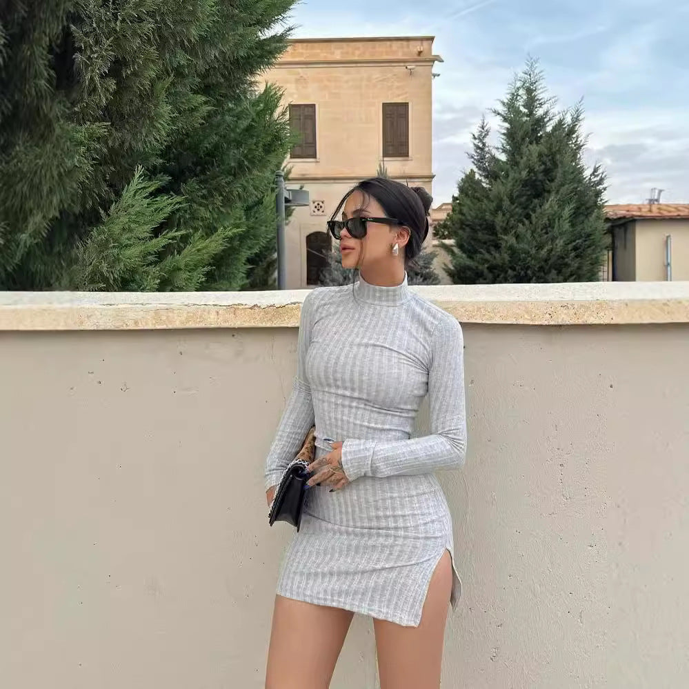 Strickkleid mit Rippstruktur und Rollkragen für Damen