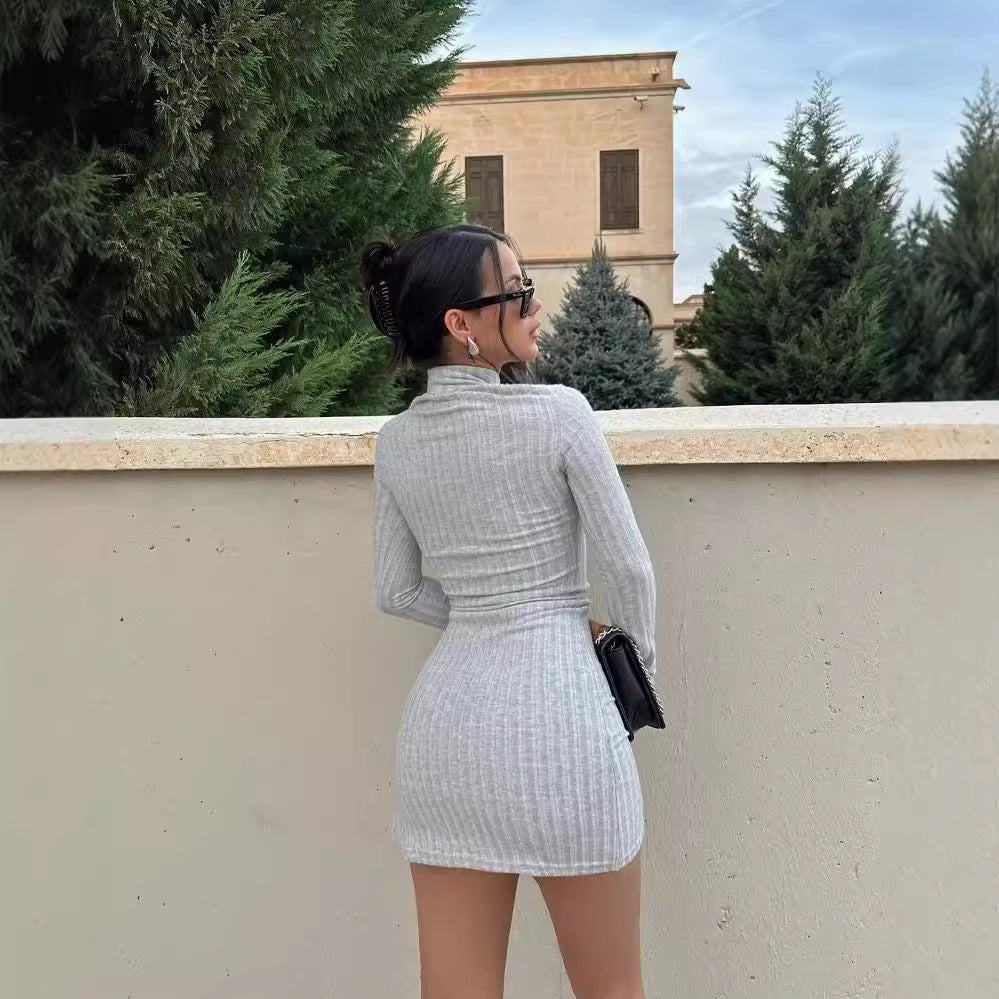 Strickkleid mit Rippstruktur und Rollkragen für Damen