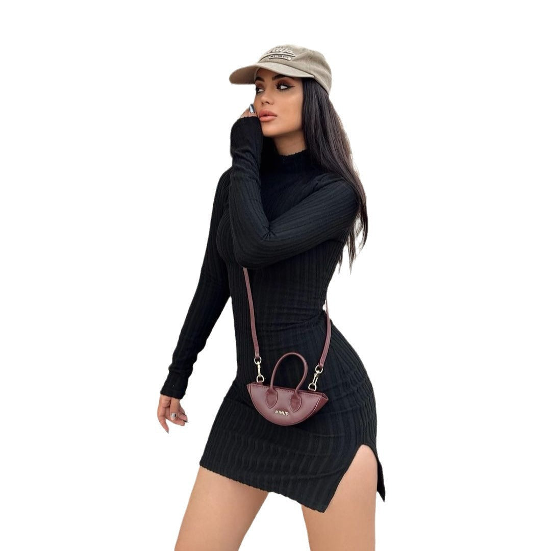 Strickkleid mit Rippstruktur und Rollkragen für Damen