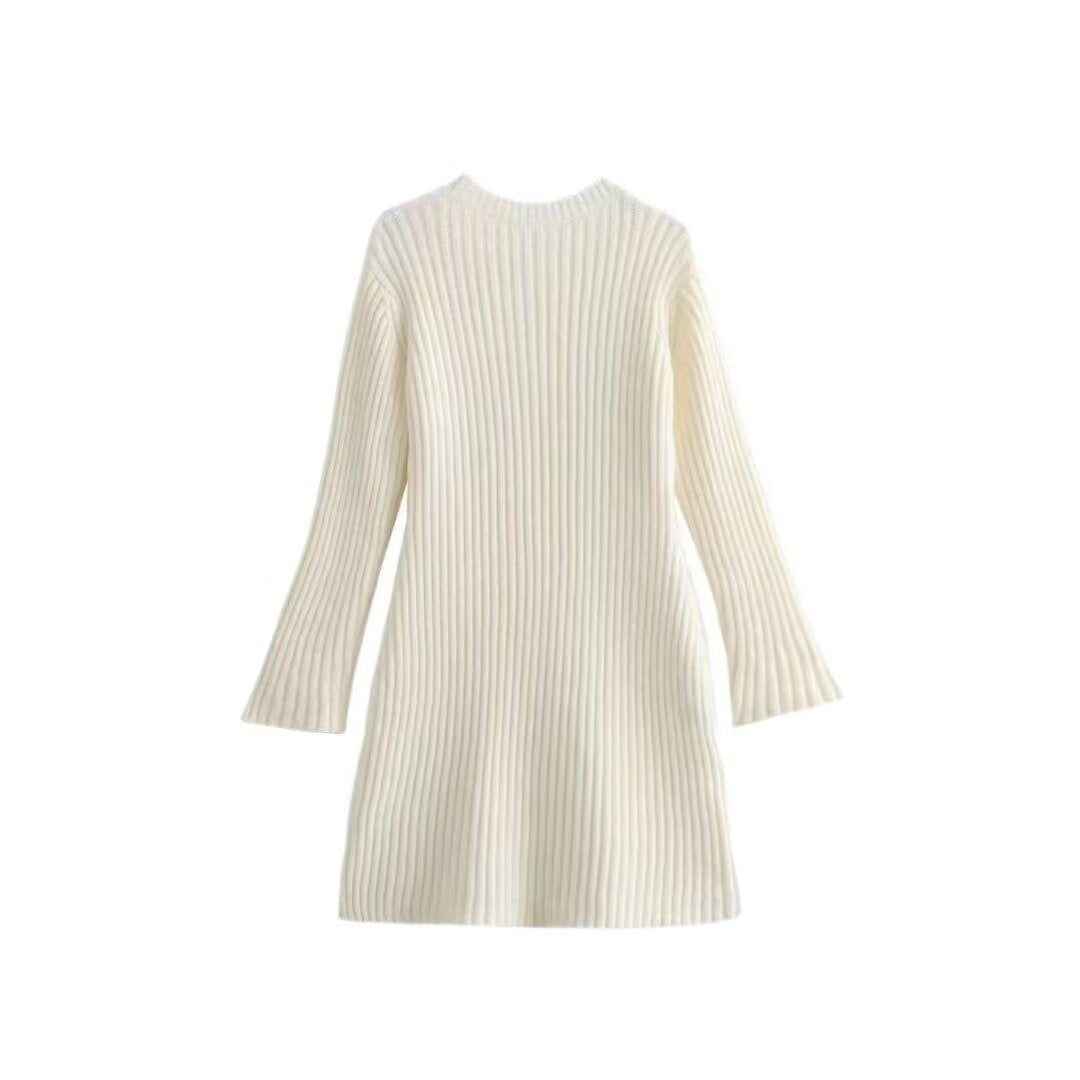 Strickkleid mit Rippstruktur und Rundhals für Damen