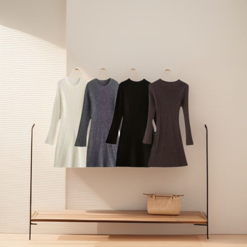 Strickkleid mit Rippstruktur und Rundhals für Damen