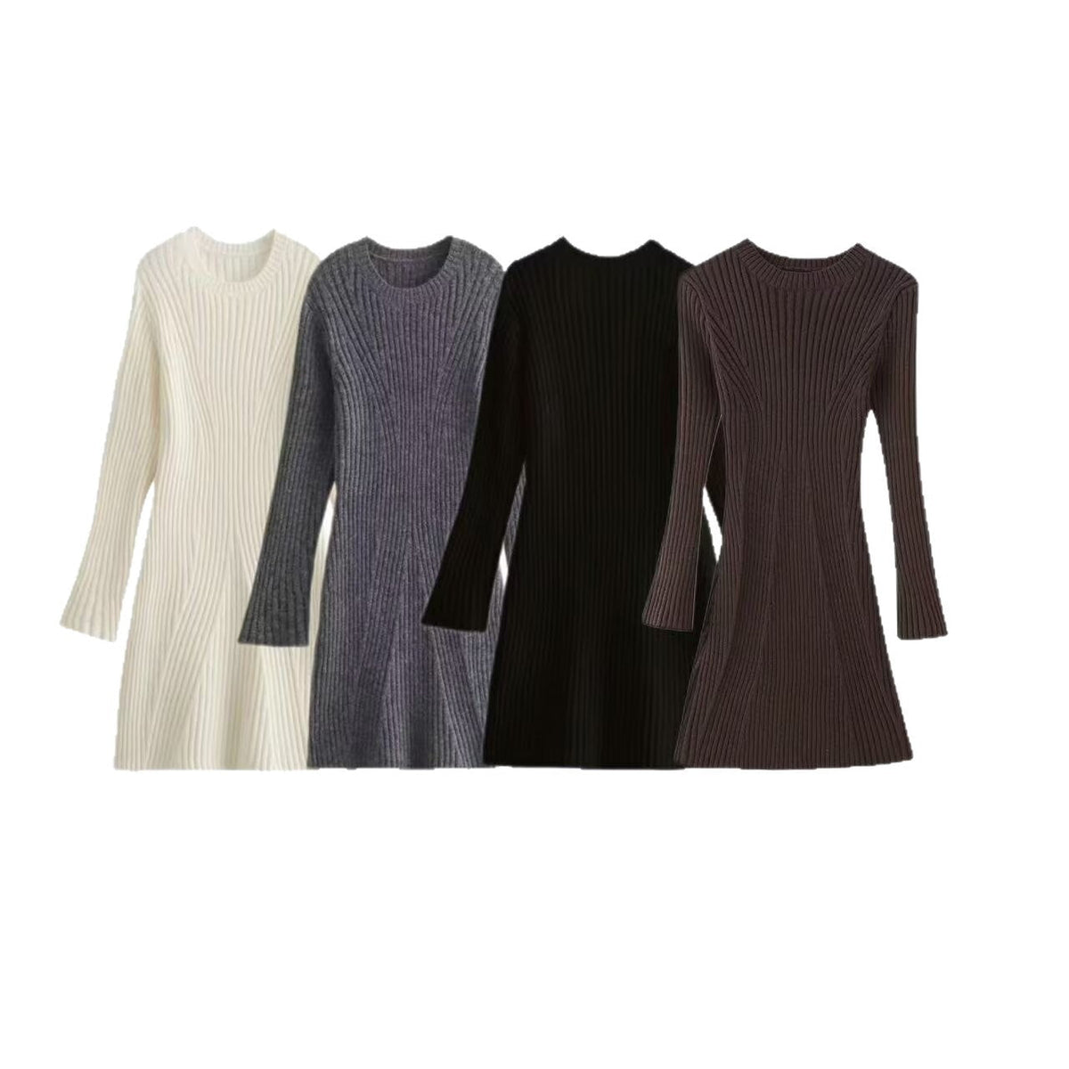 Strickkleid mit Rippstruktur und Rundhals für Damen