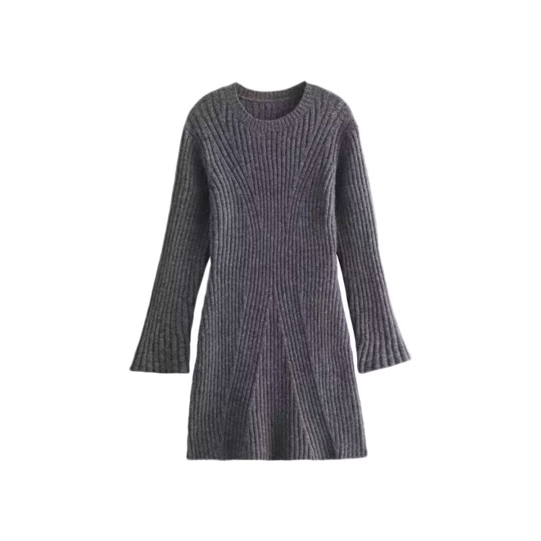 Strickkleid mit Rippstruktur und Rundhals für Damen