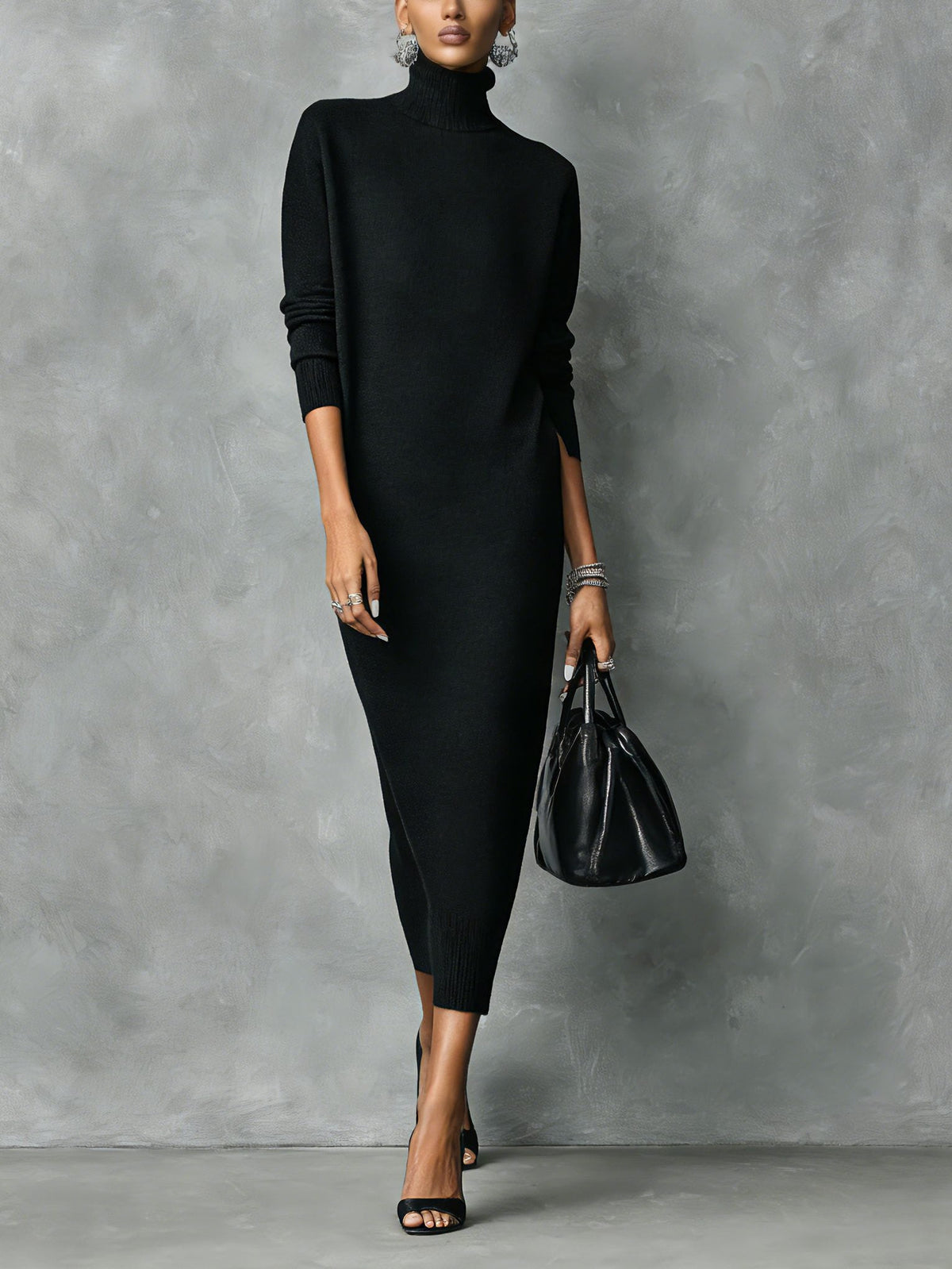 Strickkleid mit Rollkragen und langen Ärmeln für Damen