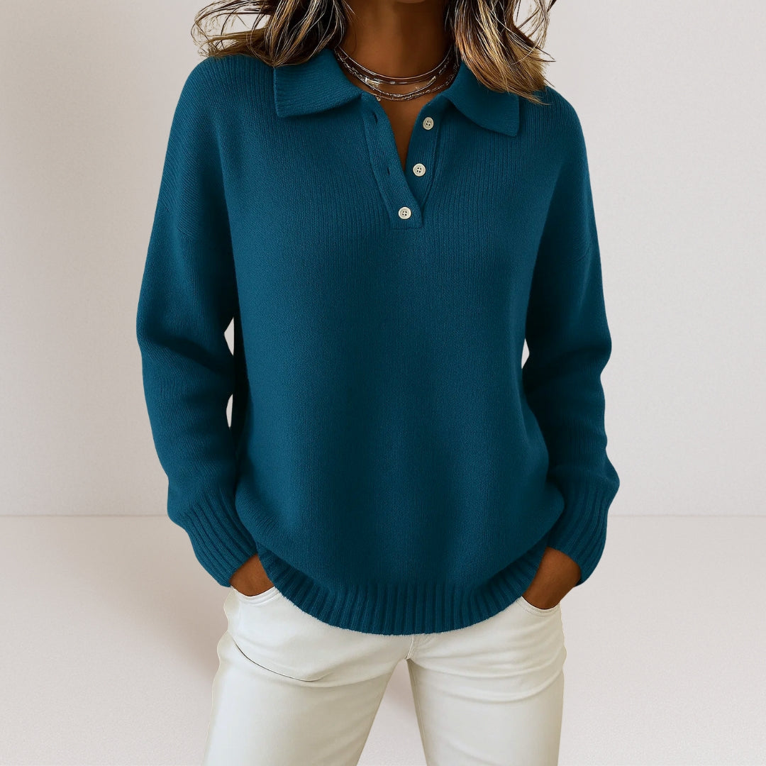 Strickpullover mit Kragen und Knöpfen für Damen