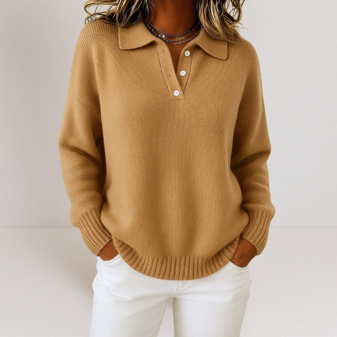 Strickpullover mit Kragen und Knöpfen für Damen