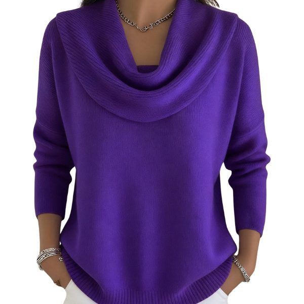 Strickpullover mit Rippstruktur und Wasserfallausschnitt für Damen