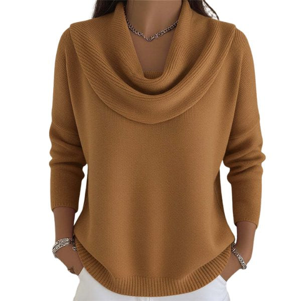 Strickpullover mit Rippstruktur und Wasserfallausschnitt für Damen
