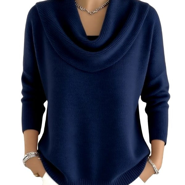 Strickpullover mit Rippstruktur und Wasserfallausschnitt für Damen