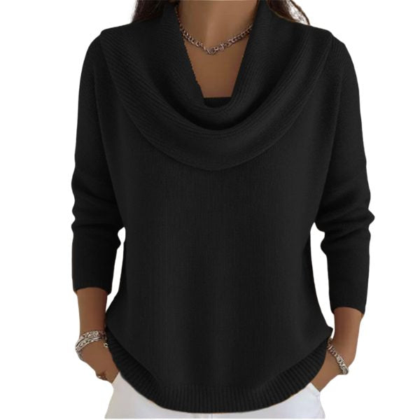 Strickpullover mit Rippstruktur und Wasserfallausschnitt für Damen
