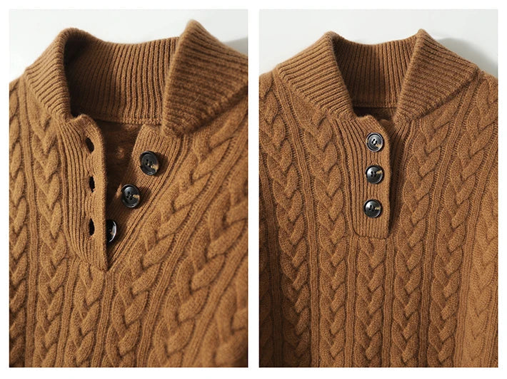 Strickpullover mit Zopfmuster und Knopfleiste für Damen