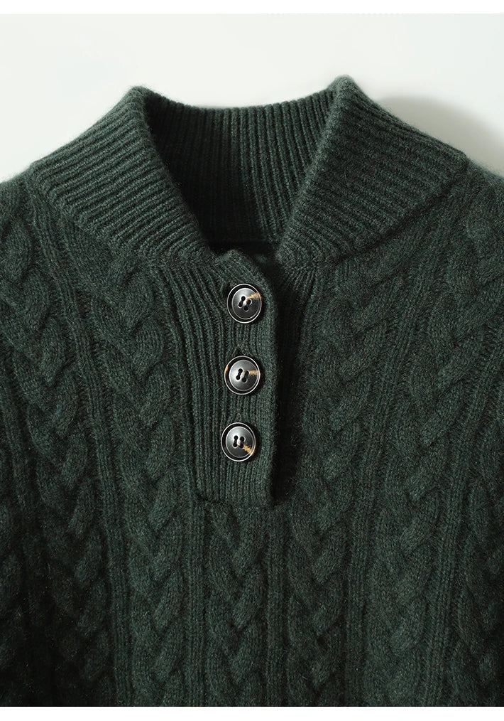 Strickpullover mit Zopfmuster und Knopfleiste für Damen