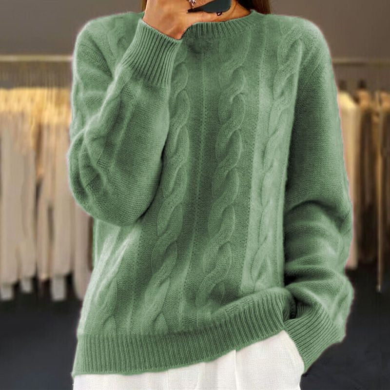 Strickpullover mit Zopfmuster und Rundhalsausschnitt für Damen