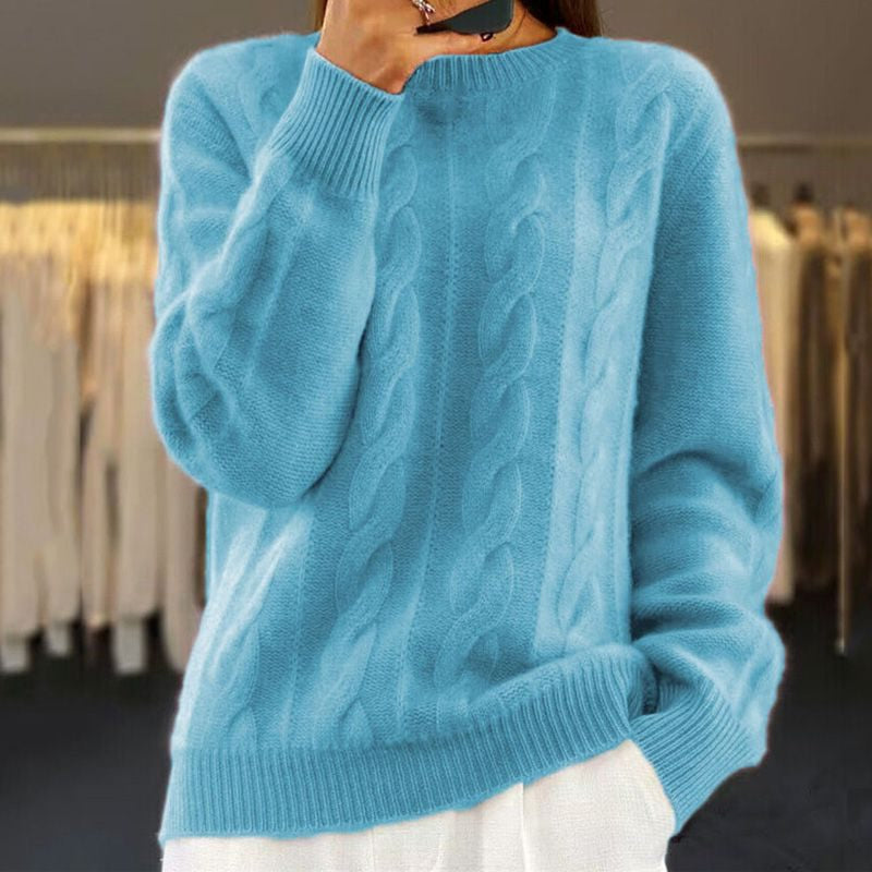 Strickpullover mit Zopfmuster und Rundhalsausschnitt für Damen