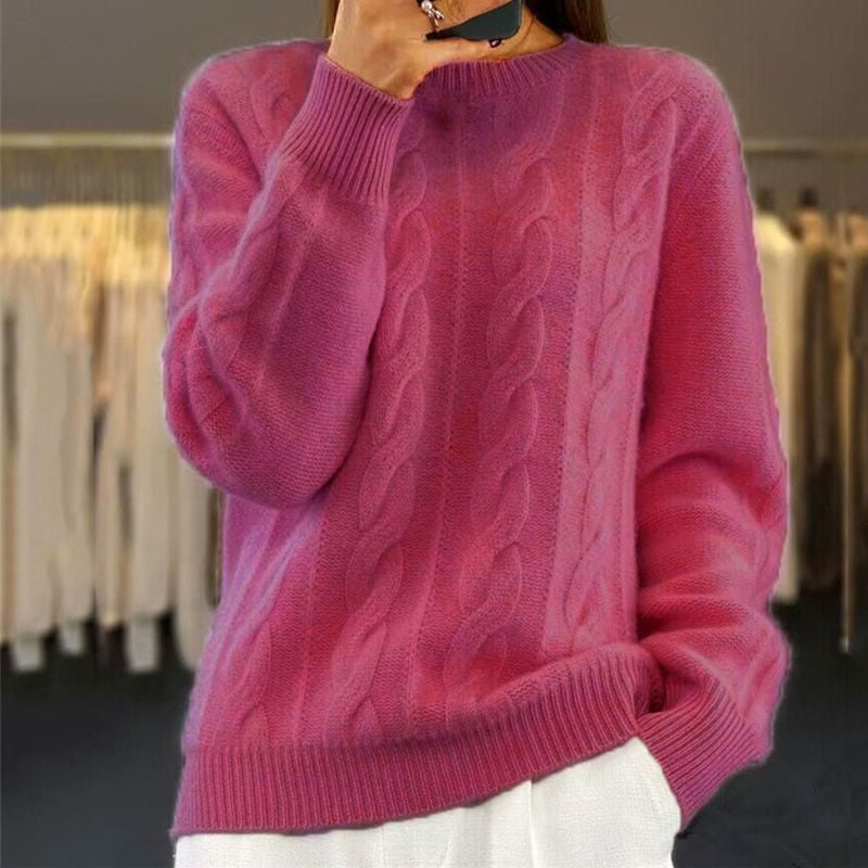 Strickpullover mit Zopfmuster und Rundhalsausschnitt für Damen