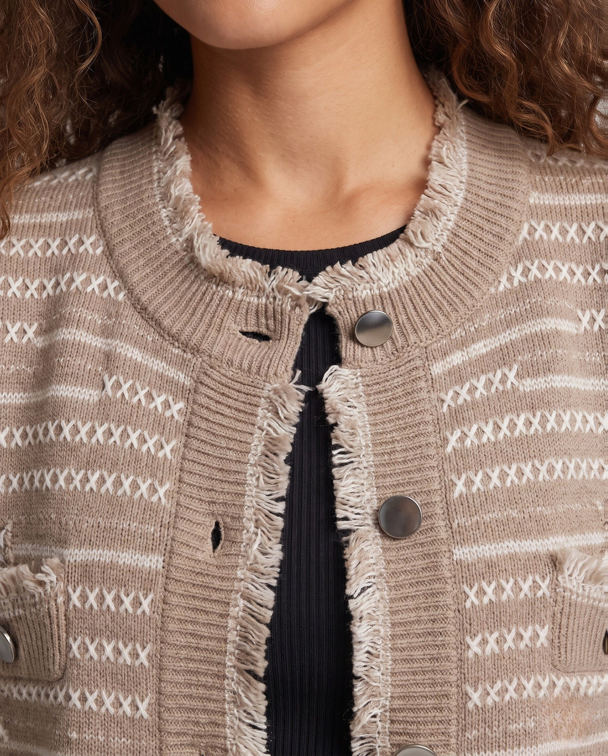Strickweste mit Jacquardmuster und Fransen für Damen