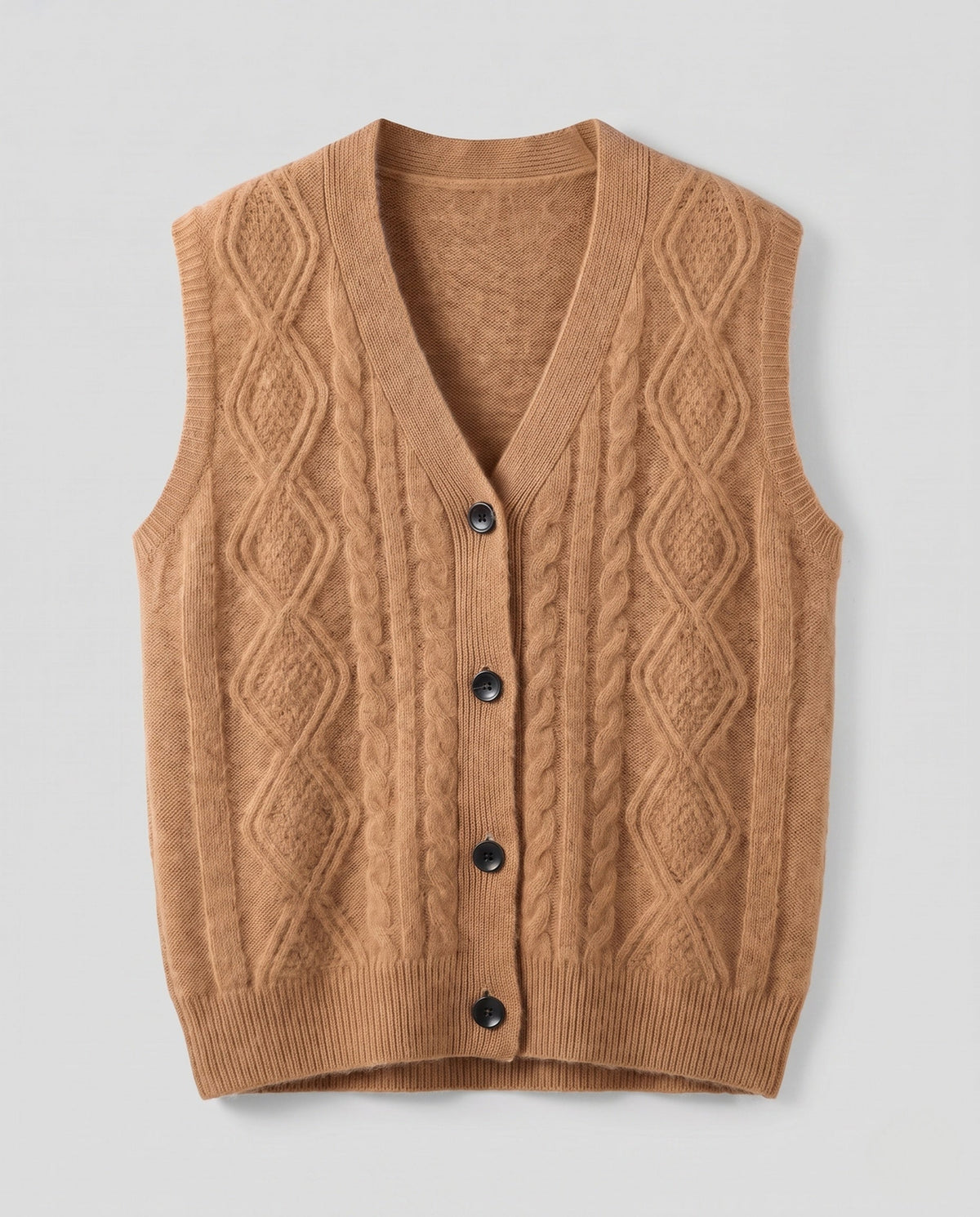 Strickweste mit Zopfmuster und V-Ausschnitt für Damen