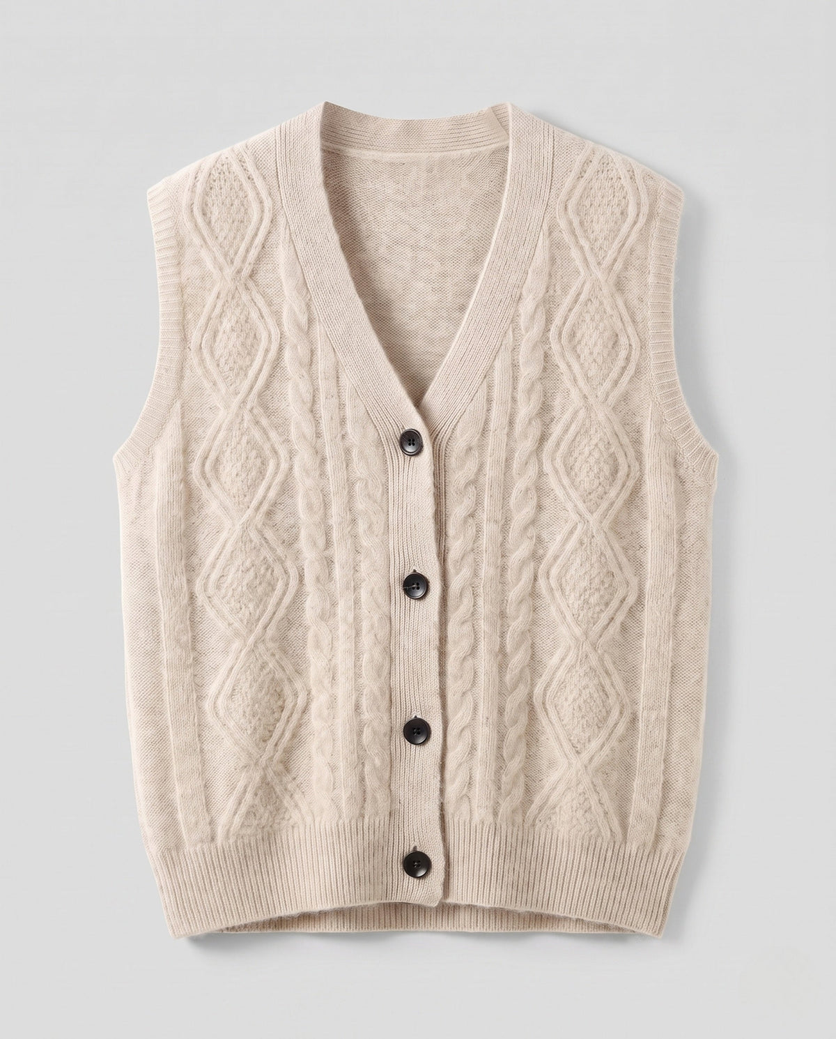 Strickweste mit Zopfmuster und V-Ausschnitt für Damen