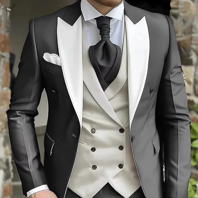 Contrast-Lapel Three-Piece Suit - Grey