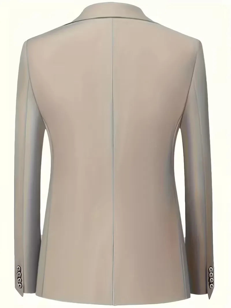 Notch-Lapel Three-Piece Suit with Pointed Waistcoat - Beige