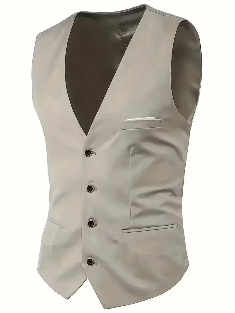 Notch-Lapel Three-Piece Suit with Pointed Waistcoat - Beige