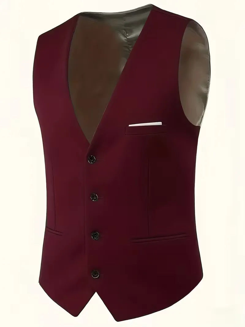Notch-Lapel Three-Piece Suit with Pointed Waistcoat - Burgundy
