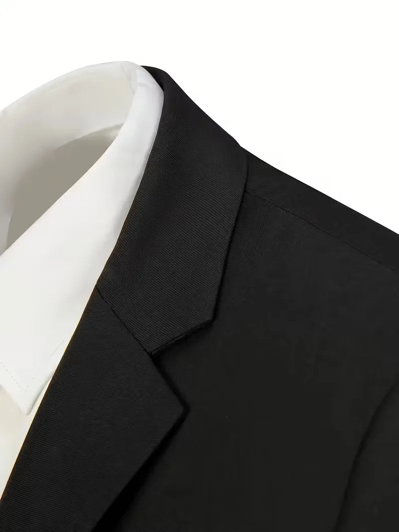 Notch-Lapel Three-Piece Suit with Pointed Waistcoat - Black