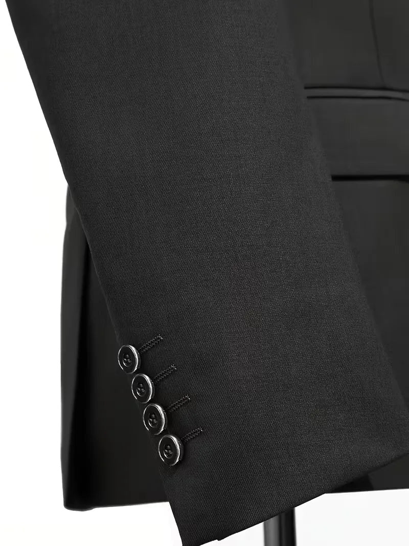 Notch-Lapel Three-Piece Suit with Pointed Waistcoat - Black