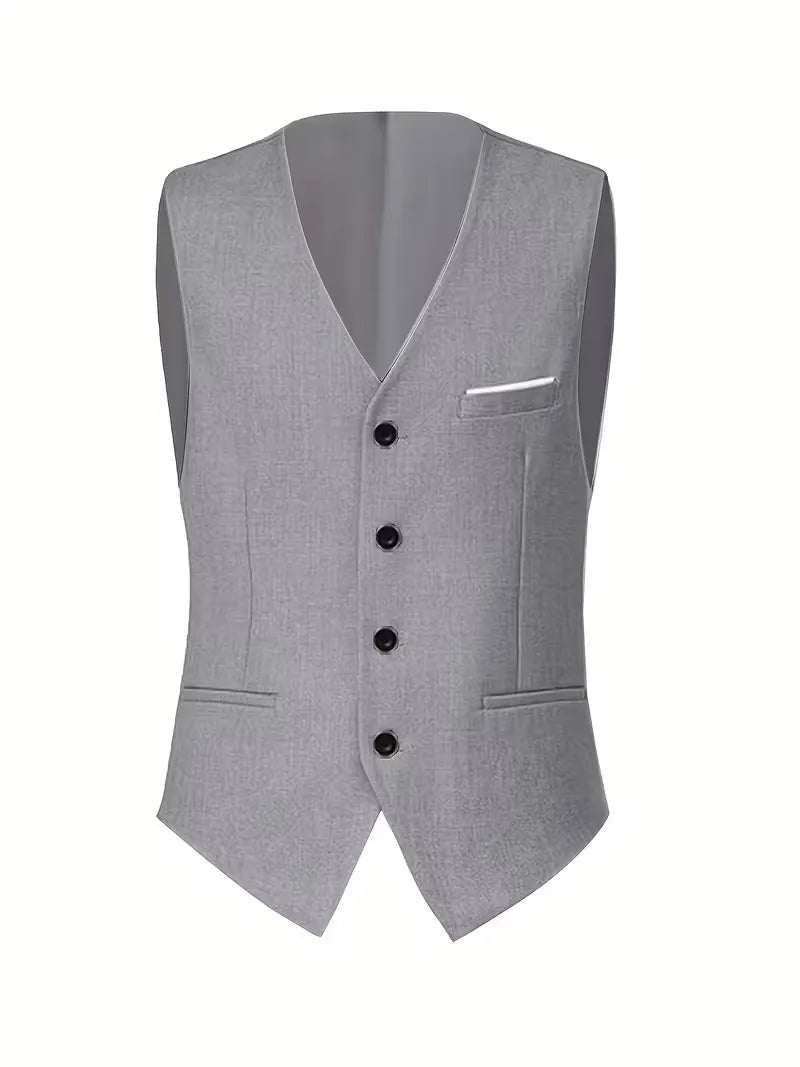 Notch-Lapel Three-Piece Suit with Pointed Waistcoat - Grey