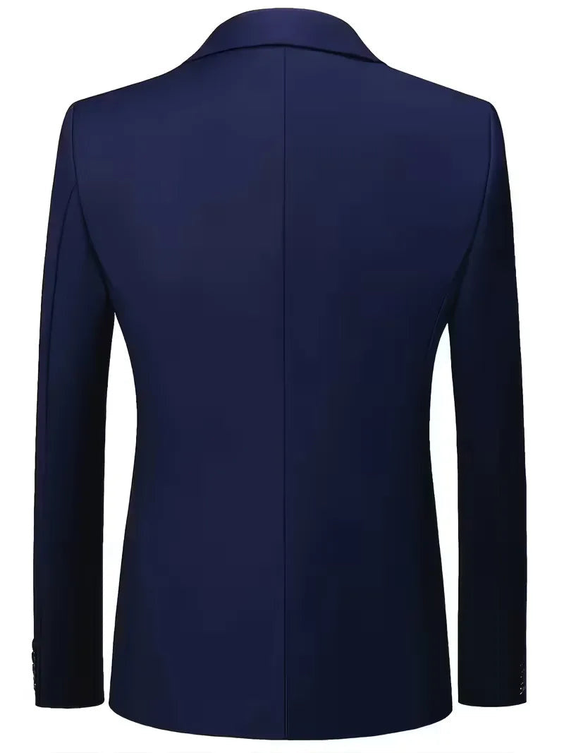 Notch-Lapel Three-Piece Suit with Pointed Waistcoat - Navy Blue