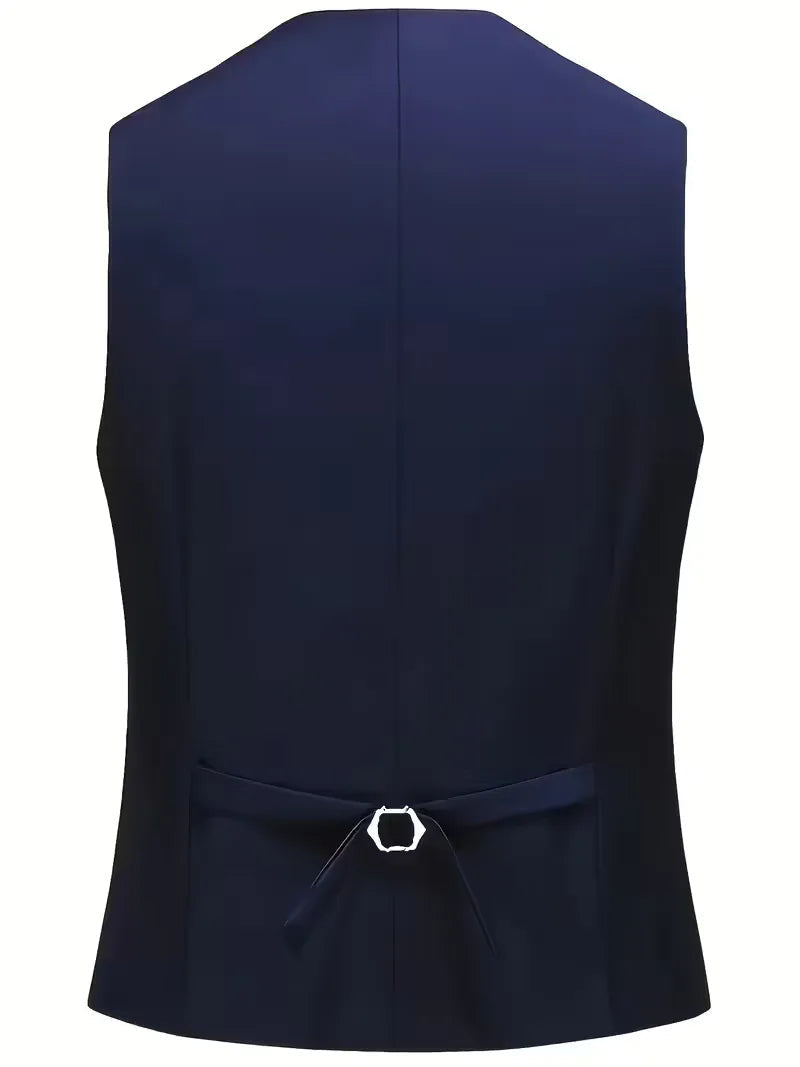 Notch-Lapel Three-Piece Suit with Pointed Waistcoat - Navy Blue