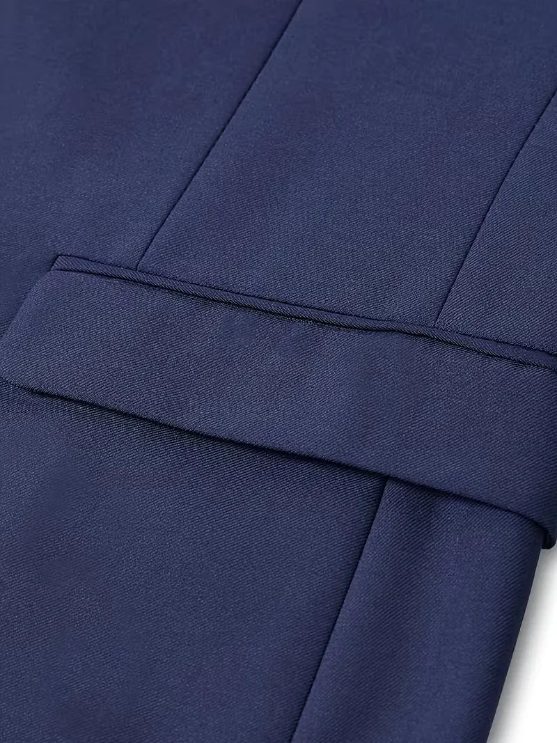 Notch-Lapel Three-Piece Suit with Pointed Waistcoat - Navy Blue