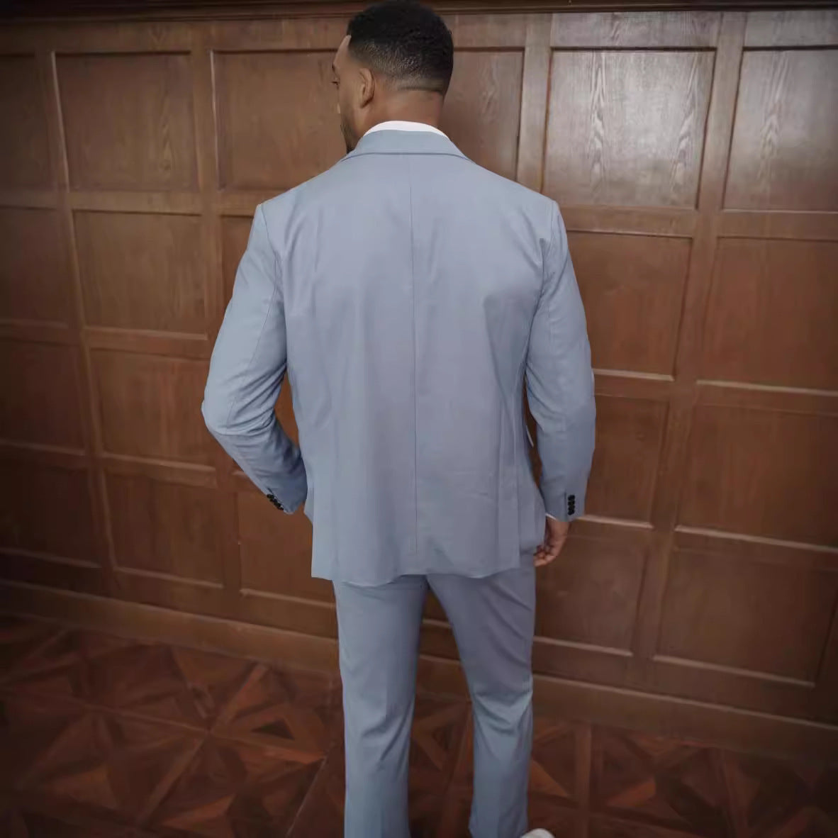 Double-Breasted Suit with Ankle-Length Trousers - Light Blue