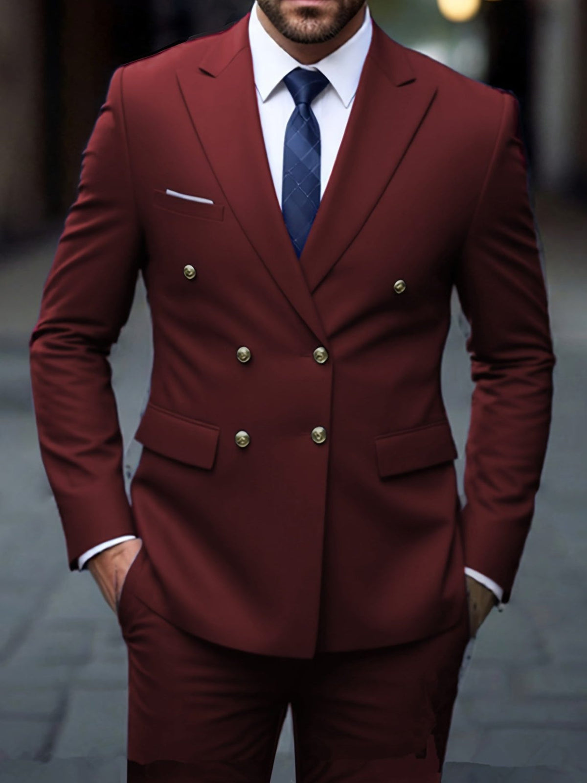 Double-Breasted Two-Piece Suit - Burgundy