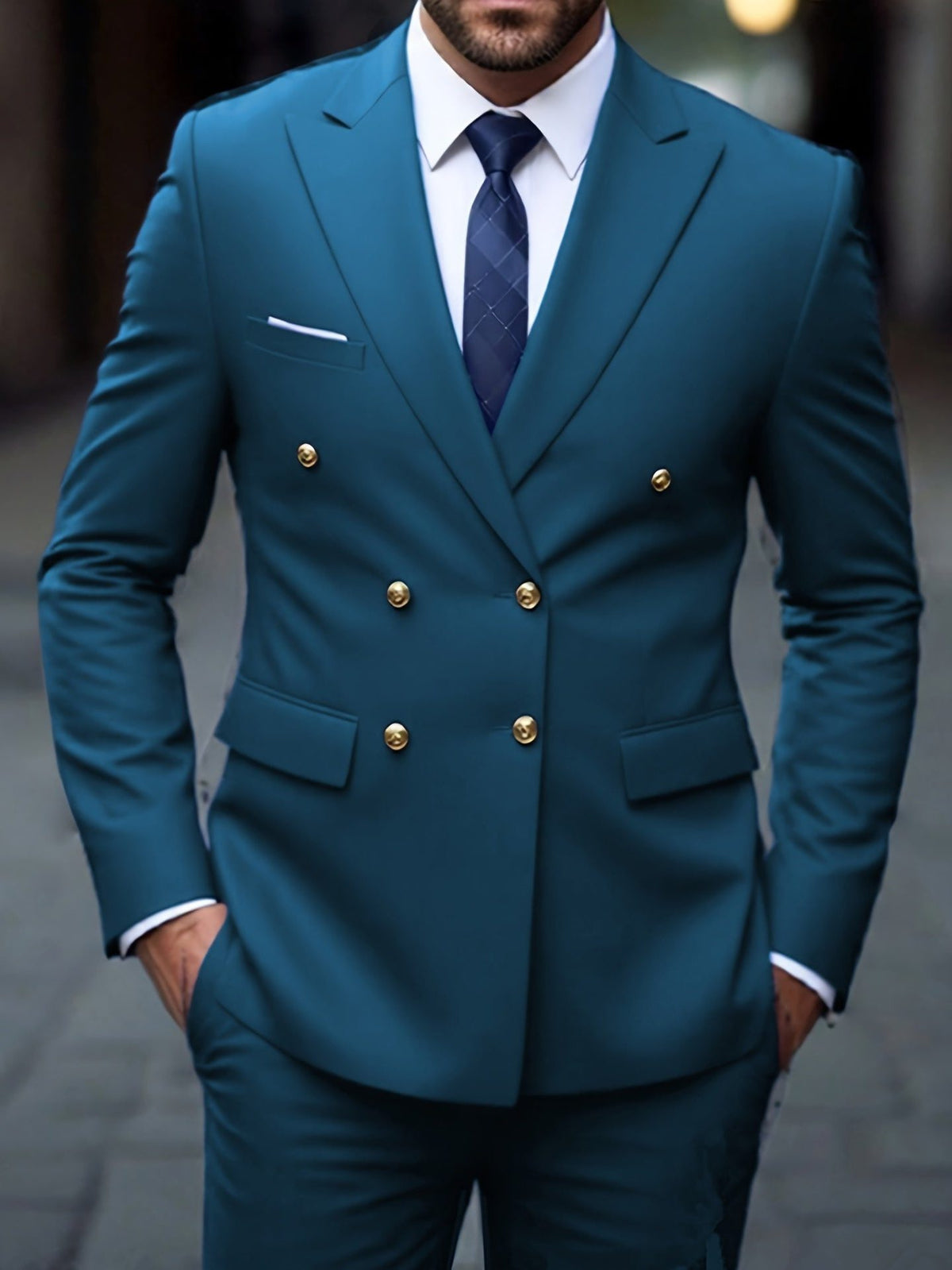 Double-Breasted Two-Piece Suit - Lake Blue