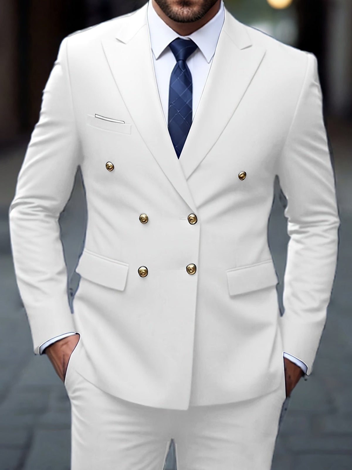 Double-Breasted Two-Piece Suit - White