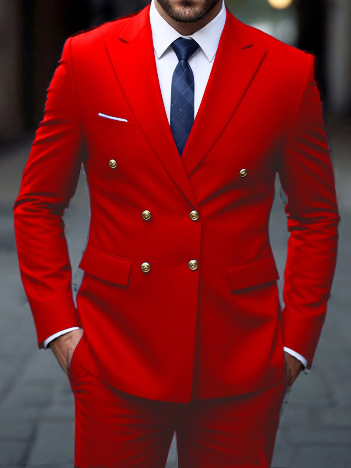Double-Breasted Two-Piece Suit - Red