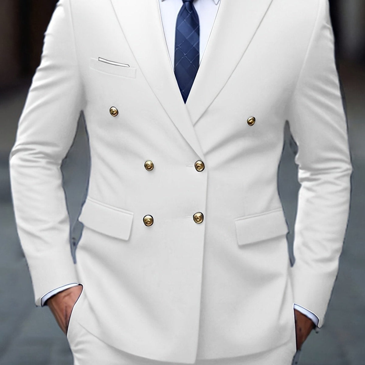 Double-Breasted Two-Piece Suit - White