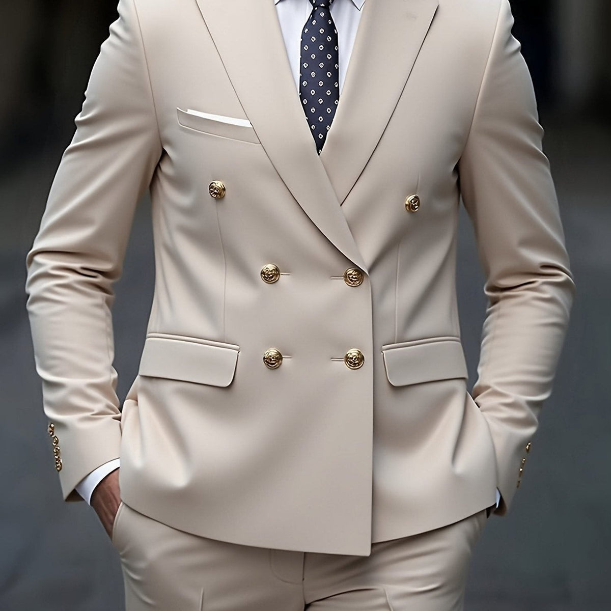 Double-Breasted Two-Piece Suit - Beige